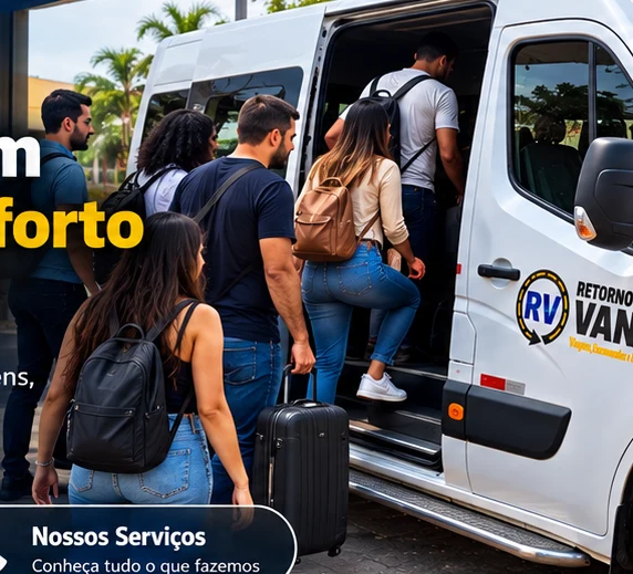 Imagem ilustrativa de homens e mulheres embarcando em van